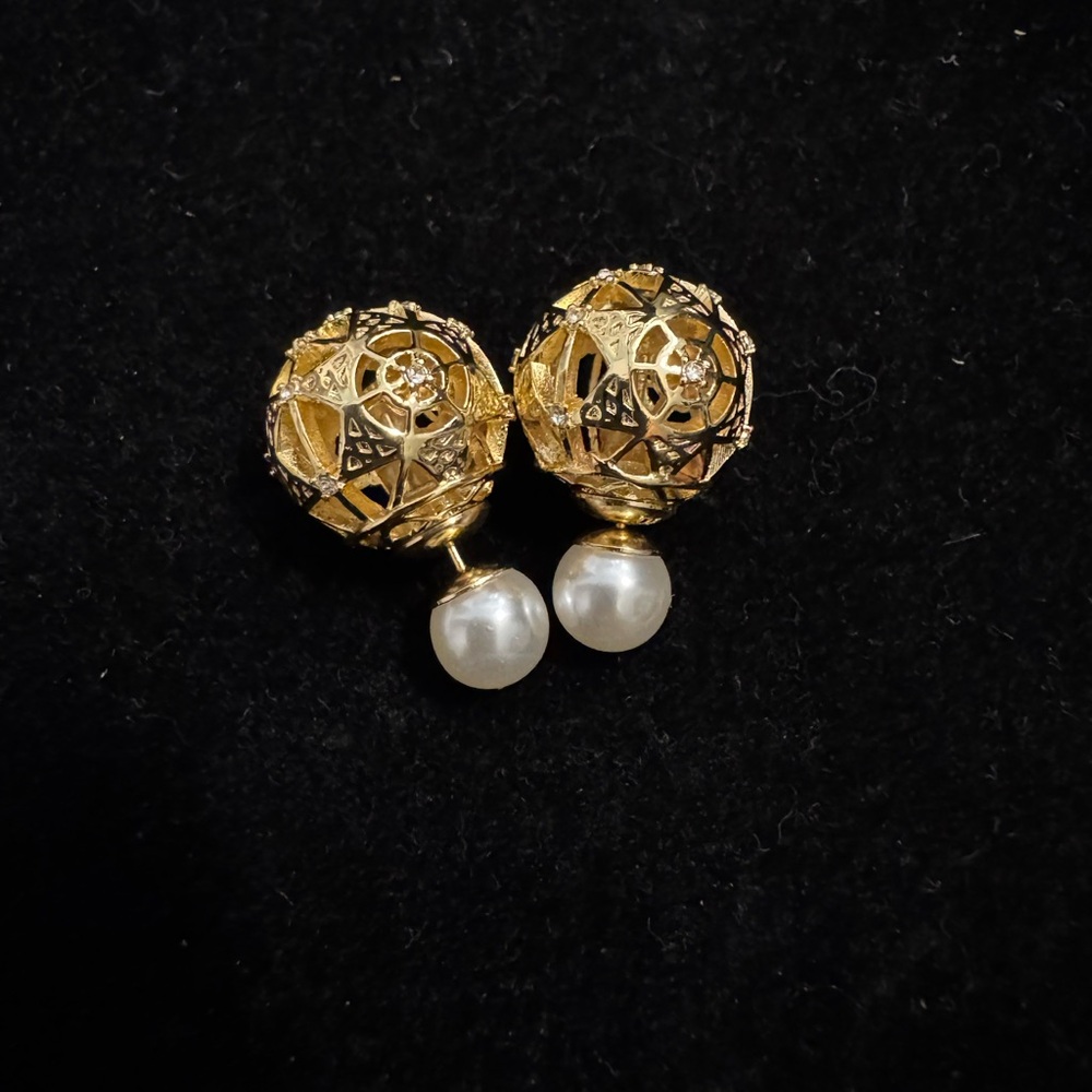 Dior Gold and White Pearl Filigree Earrings